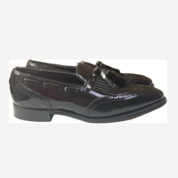 Vintage Nunn Bush Loafers Shoes Slip-Ons Men’s 8D Black Leather Tassel Wingtip - Picture 2 of 6